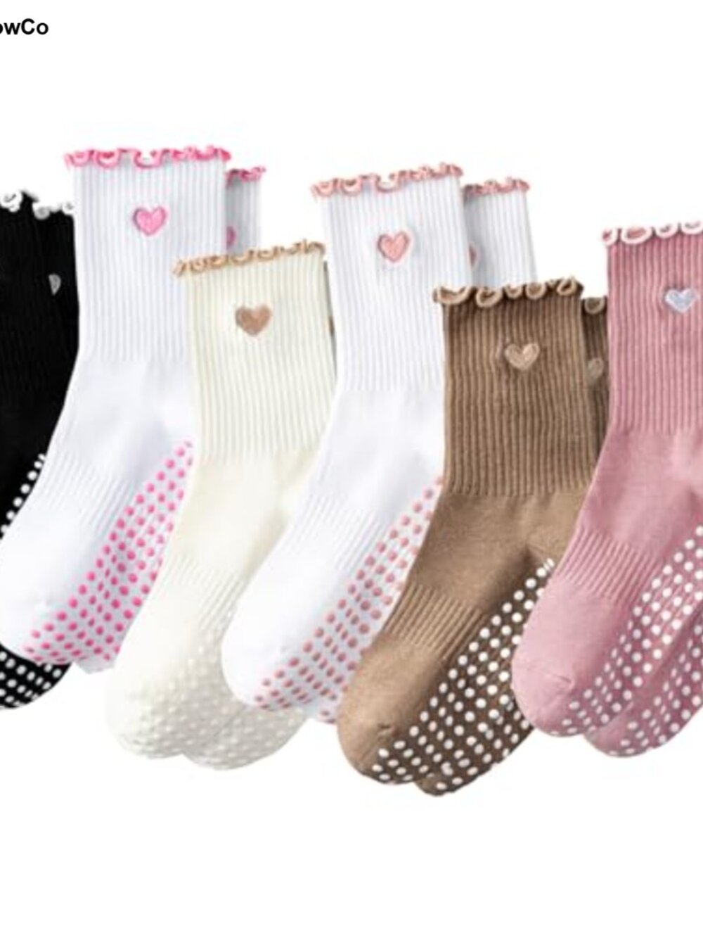 Pilates Grip Socks Women Cotton Non Slip Yoga Barre Socks 6 Pack